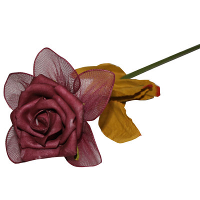 Donkerrode roos kunstbloem met lange steel