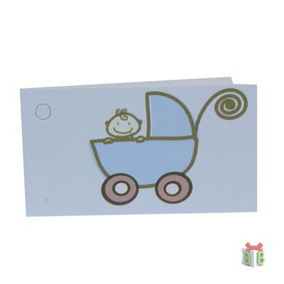 Bedrukt mini kaartje - Met eigen tekst - Baby in wagen - Geboortekaartje