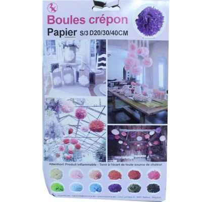 Deco pompons - Boules crépon pompons - paars - 3 stuks