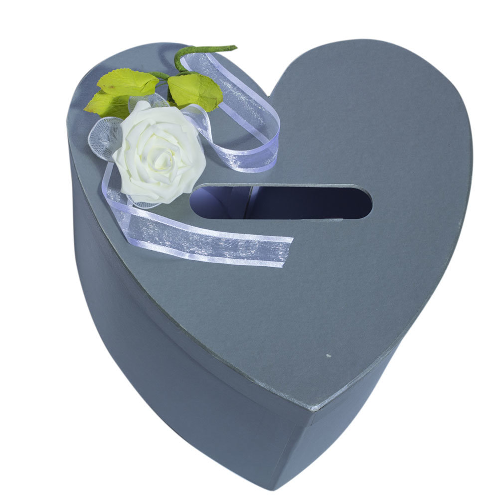 Enveloppendoos zilvergrijs hart met lintdecoratie 