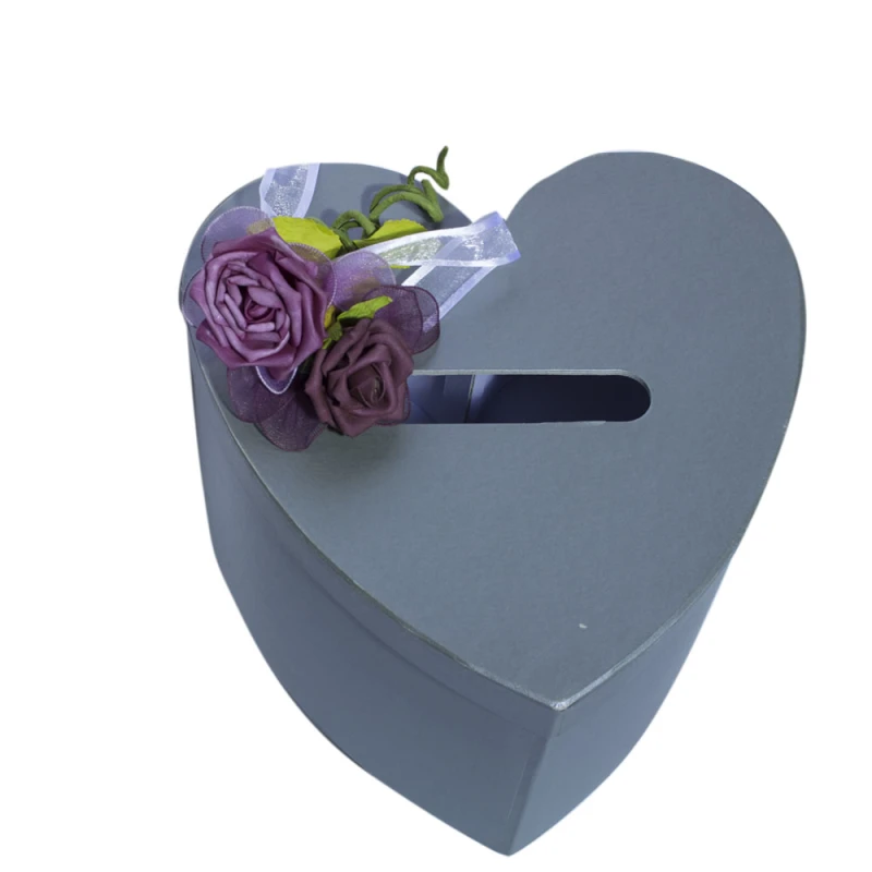 Enveloppendoos grijs hart met rode rozen