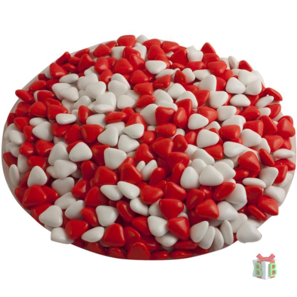 Dragees rood witte mini hartjes Dragees rood witte mini hartjes