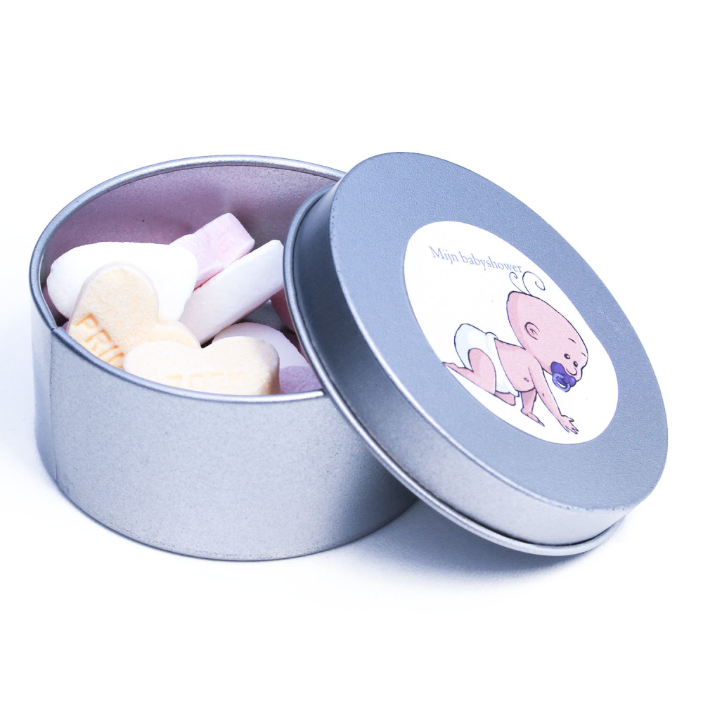 Rond blikje babybedankje Rond blikje babybedankje