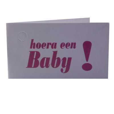 Bedrukt mini kaartje - Met eigen tekst - Hoera een baby - Roze