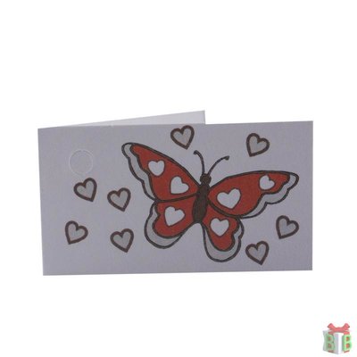 Minikaartjes wit met rode vlinder
