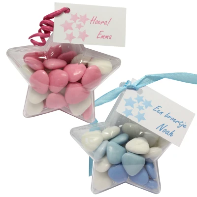 Ster bedankje - Roze of Blauw - Bedrukt Kaartje en Lint