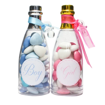 Champagnefles met Speentje en Snoep - Roze of Blauw - Geboortebedankje