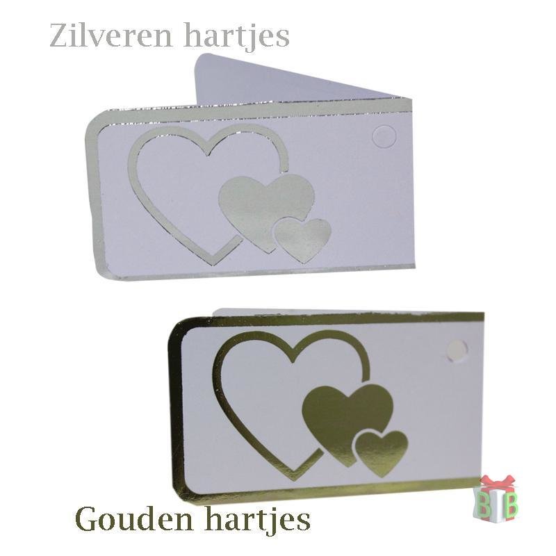 Bedrukt mini kaartje - Met eigen tekst - Gouden harten of Zilveren | Blueflower.nl