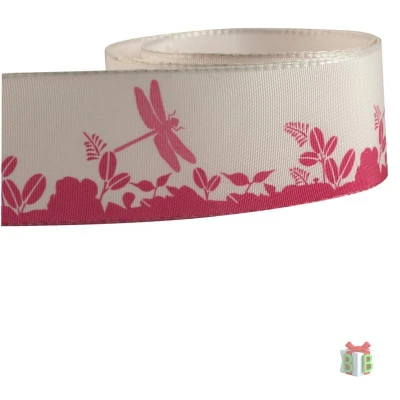 Roze lint met bloem en vlinder decoratie -  38 mm - lengte 10 m
