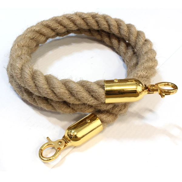 Natuurtouw met gouden haken aan de uiteinden