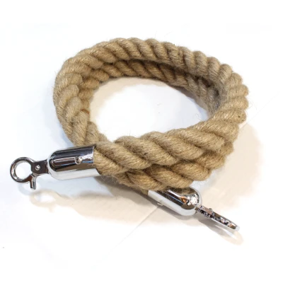 Natuurtouw afzetkoord - 32 mm - Jute - Chroom haken