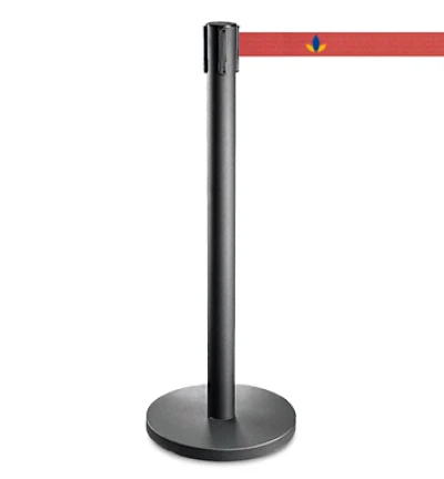 Zwarte afzetpaal met rood bedrukt trekband