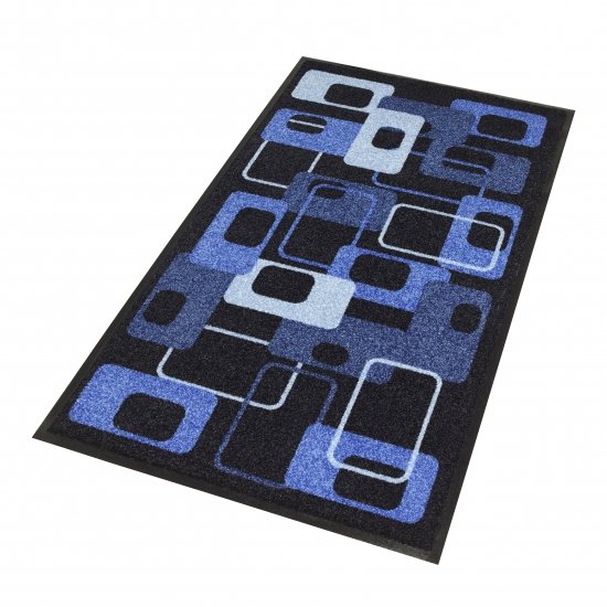 Droogloopmat - zwart met blauw - 60 85 cm | Blueflower.nl