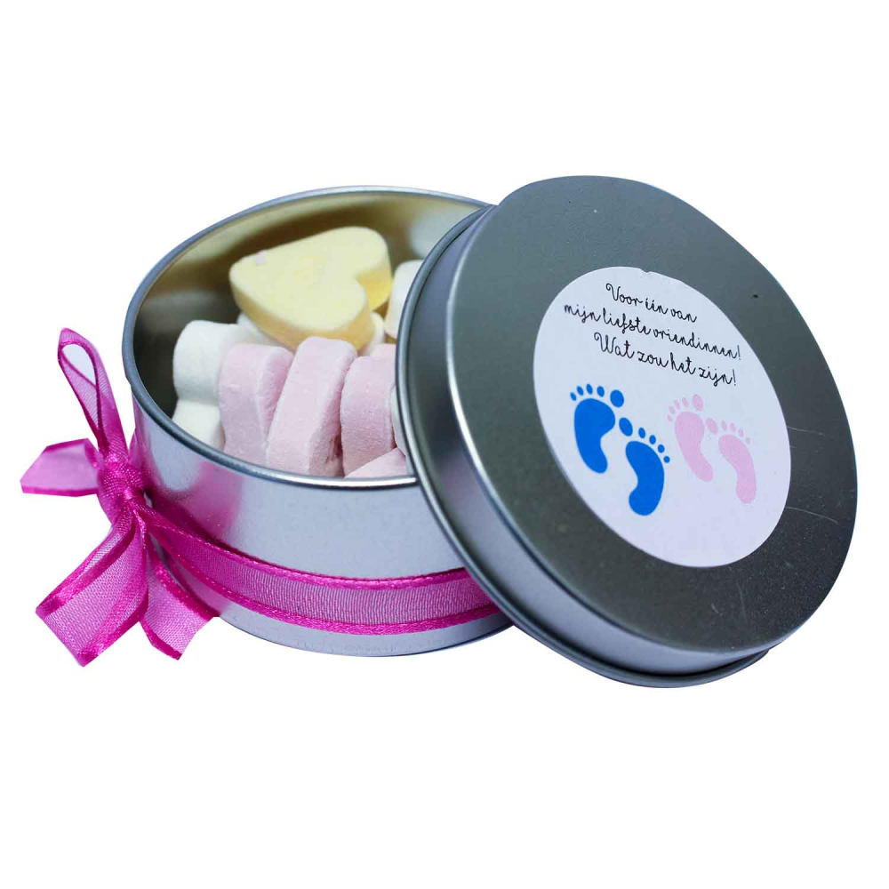 Babyshower rond doosje zilver