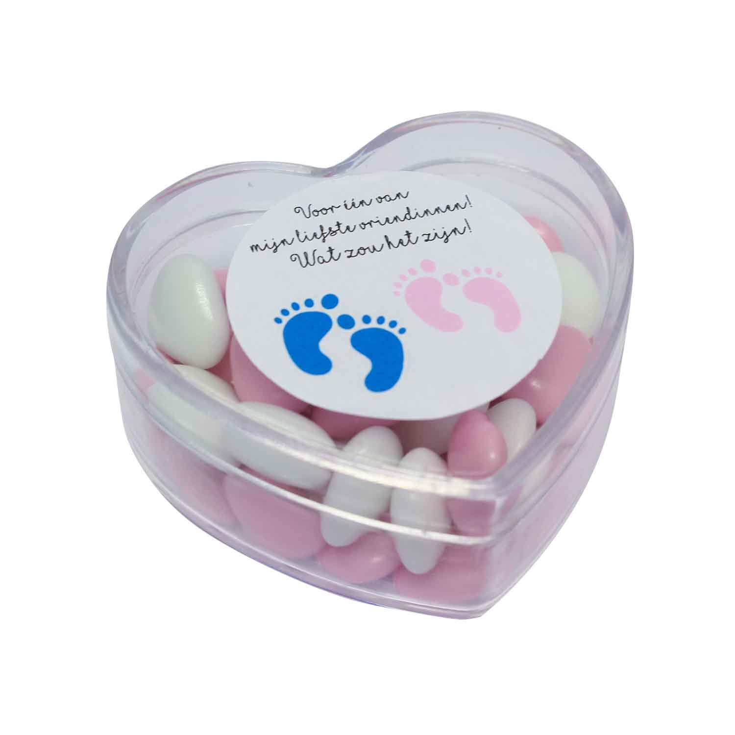 Hartendoosje - Gevuld met Snoepjes voor de Babyshower - Met een Bedrukte Sticker - Geboortebedankje