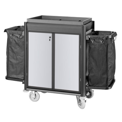 Hotelwagen - Zwart - Met 2 wasgoed zakken - Met afsluitbare deuren - Aluminium