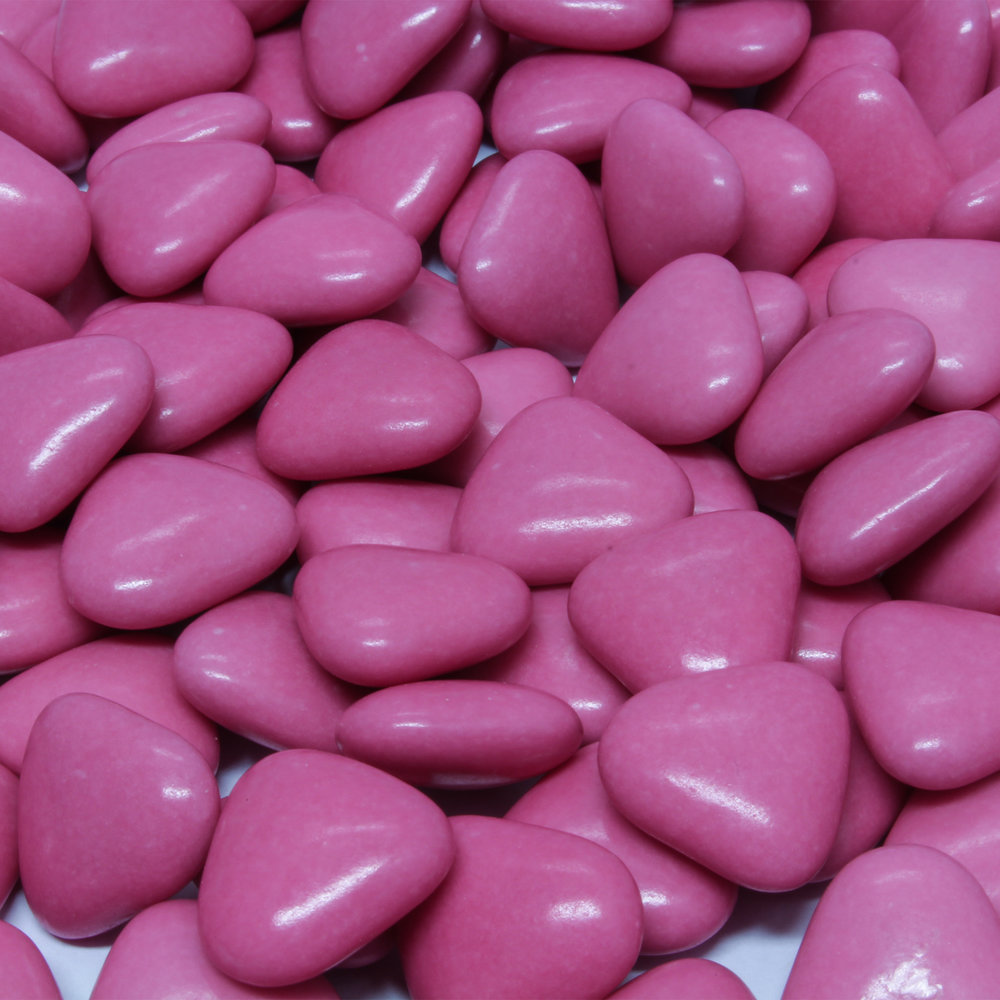 Chocolade hartjes - Roze of Framboos - Doorsnee 1 cm - Per kilo - Overzicht