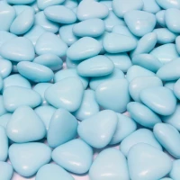 Chocolade hartjes - Blauw of Lichtblauw - Doorsnee 1 cm - Per kilo - Overzicht