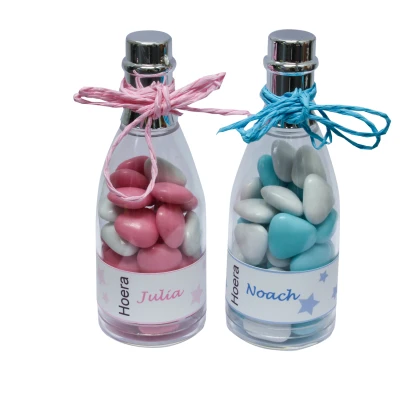 Champagne Flesjes - Zilveren Dop - Label met Ster - Snoephartjes - Zoon/Dochter