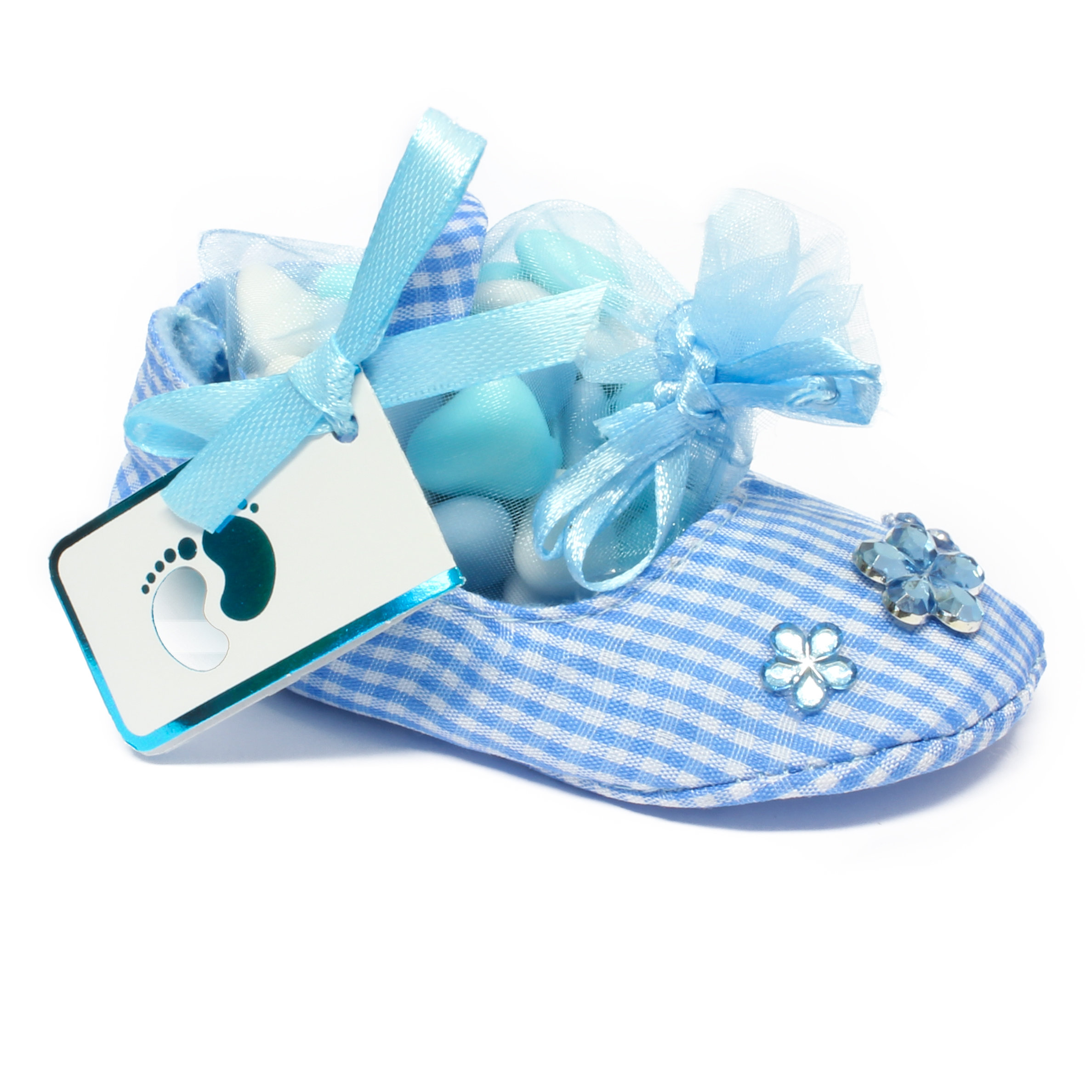 Stoffen Schoentje - Babybedankje - Lichtblauw - Met snoepzakje en kaartje