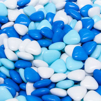 Chocolade hartjes blauw, turquoise en wit gemengd per kilo