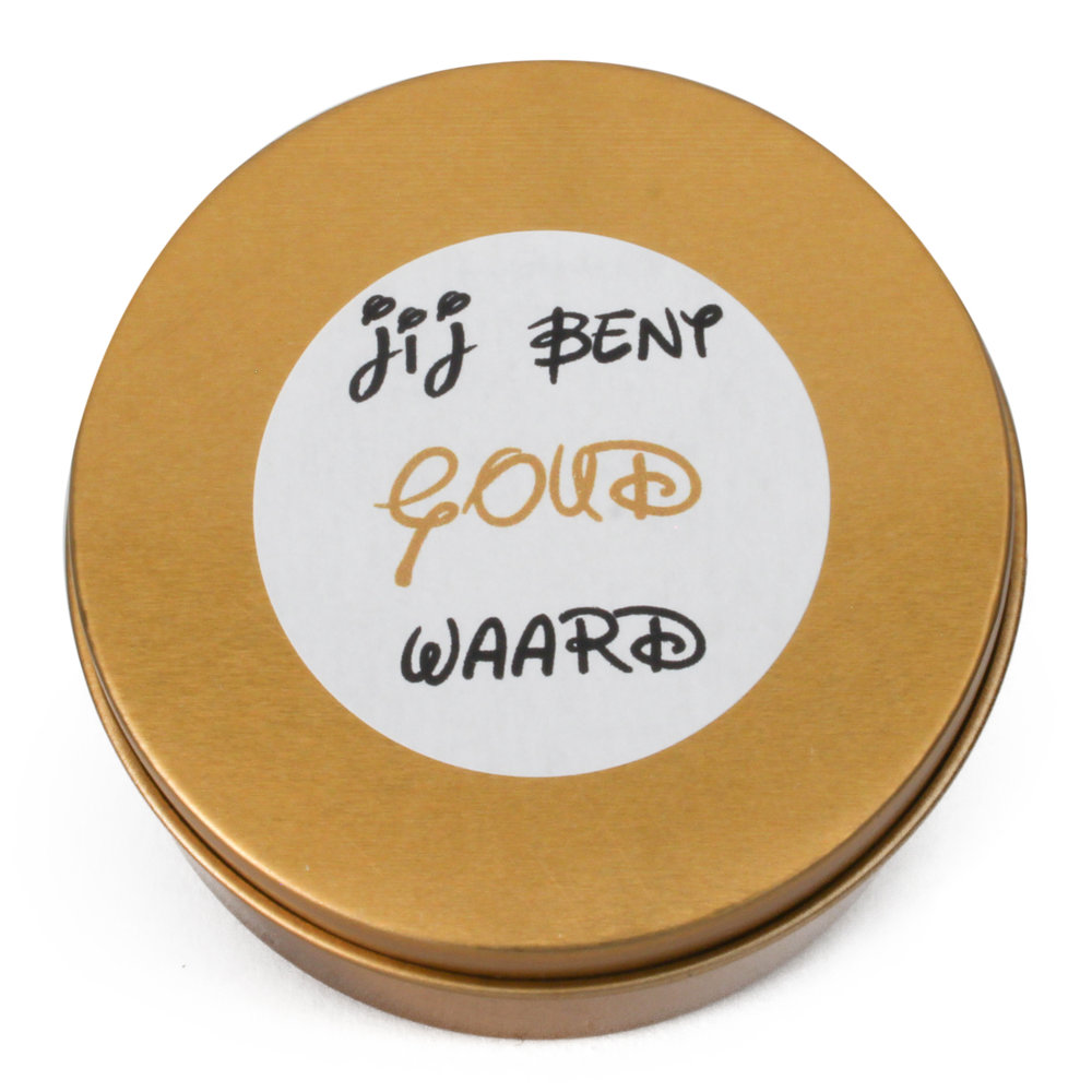 Gouden blikje bedankje met tekst "jij bent goud waard"