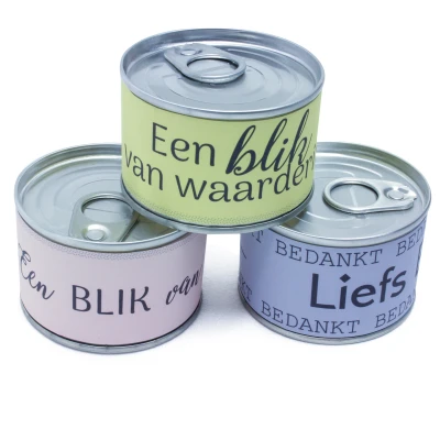 Zilveren blikje met lipje - Gevuld met snoep - Persoonlijk bedankje