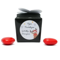 Zwart bonbondoosje als kerstbedankje met Rudolph print