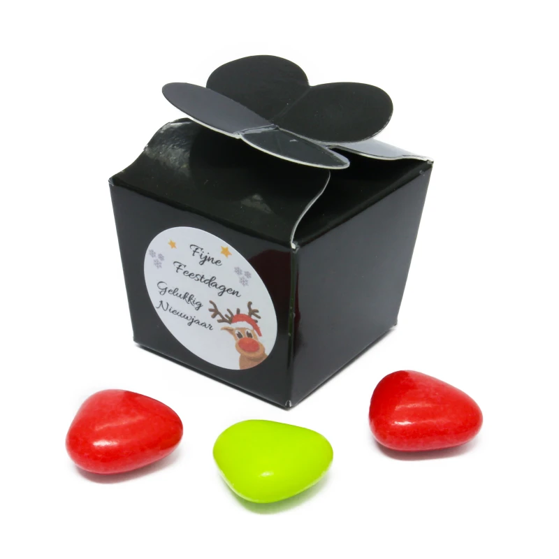 Zwart vlinderdoosje als kerstbedankje vanaf de zijkant