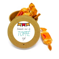 BIO bekertje met Toffee snoepjes en een persoonlijk bedankje voor collega's