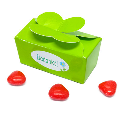 Groen bonbon doosje met vlindersluiting - Gevuld met snoephartjes