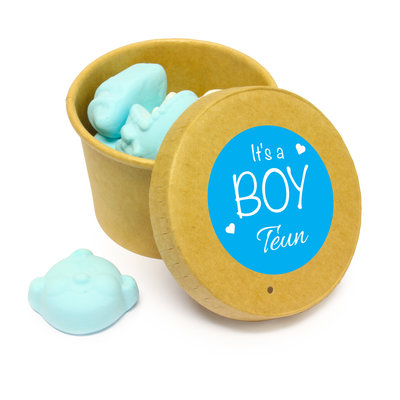 Bekertje met blauwe Schuimpje en It's a boy sticker - 45 ml - Geboorte bedankje