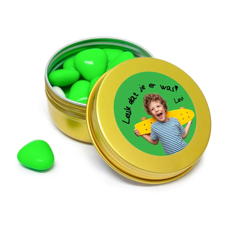 Blikje goud leuk dat je er was jongen