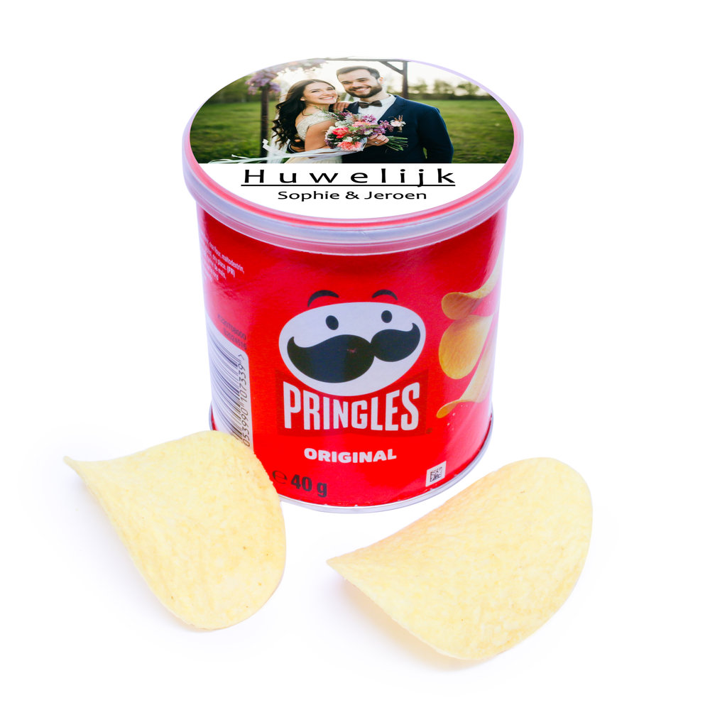 Pringles chips met deksel met trouw foto sticker