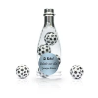 Champagne flesje met voetbal chocolade snoepjes als bedankje