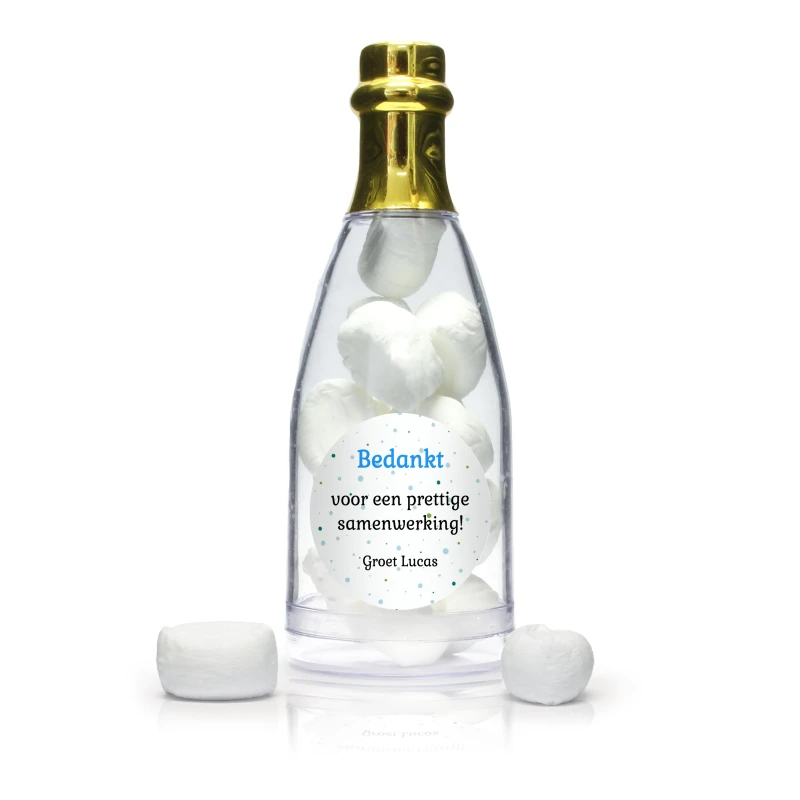 Bedankje voor samenwerking - Champagne flesje met pepermunt snoepjes
