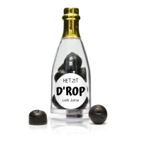 Bedankje voor samenwerking - Champagne flesje met gouden dop - Dropjes- Bedrukt