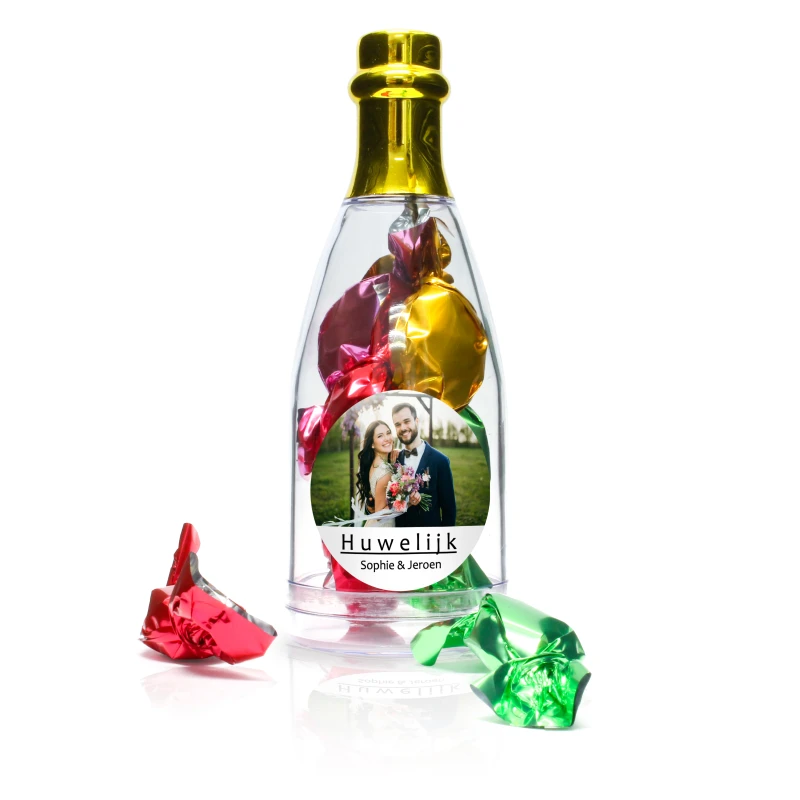 Bedankje huwelijk - Champagne flesje goud - Bedrukt