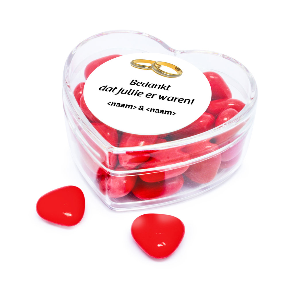 Huwelijks bedankje - Harten doosje met rode snoepjes 