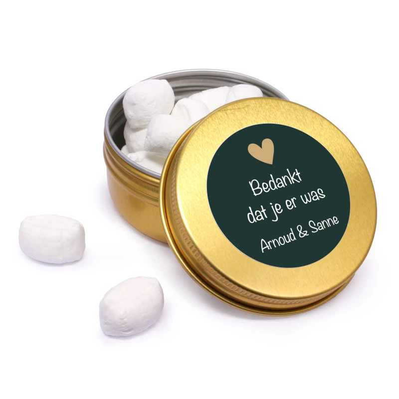 Trouw bedankje - Goud blikje met tekst - Pepermuntjes