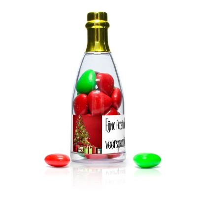 Kerst bedankje - Champagne flesje met bedrukt label