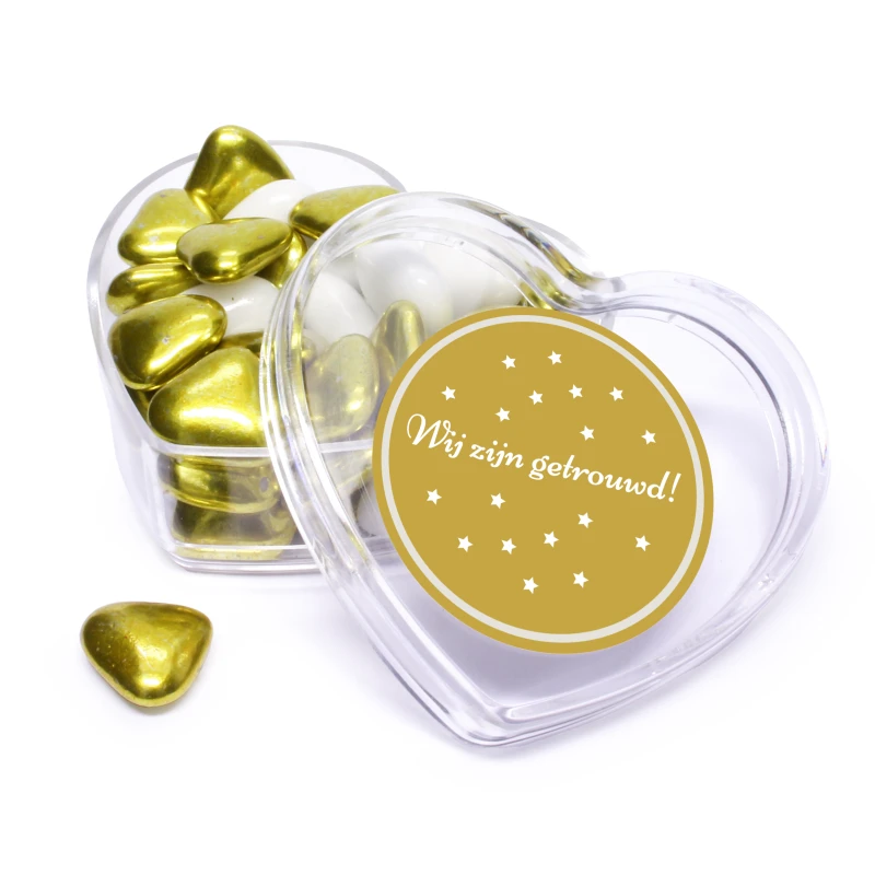Huwelijksbedankje - Hart doosje met gouden hartjes