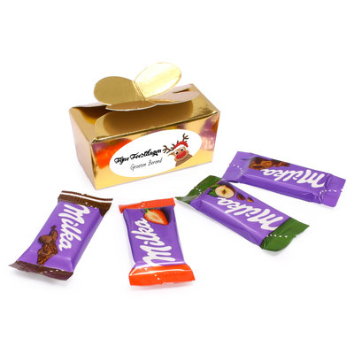Gouden bonbon doosje - Gevuld met Milka chocolade - Voor Feestdagen