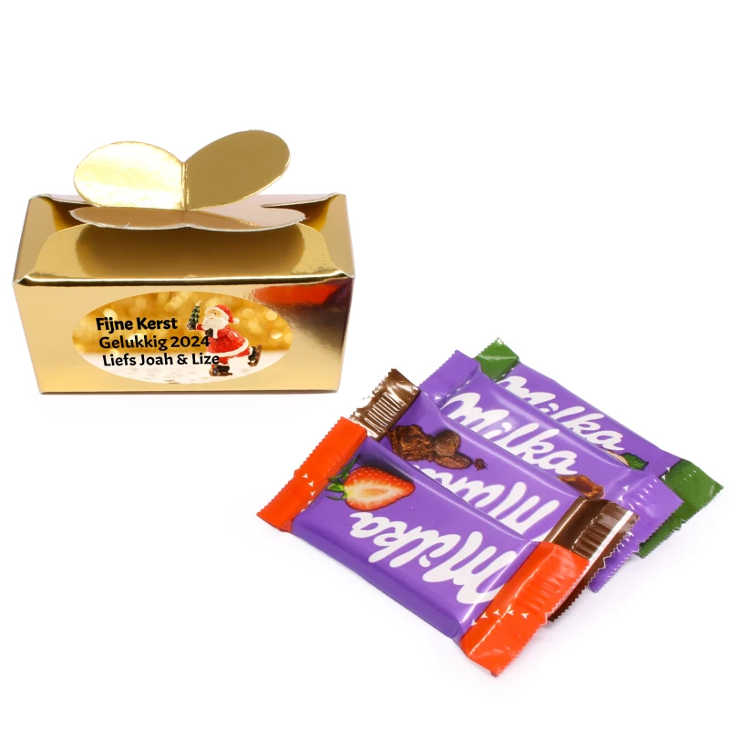 Kerst bedankje - Goud doosje met Chocolade - Bedrukt