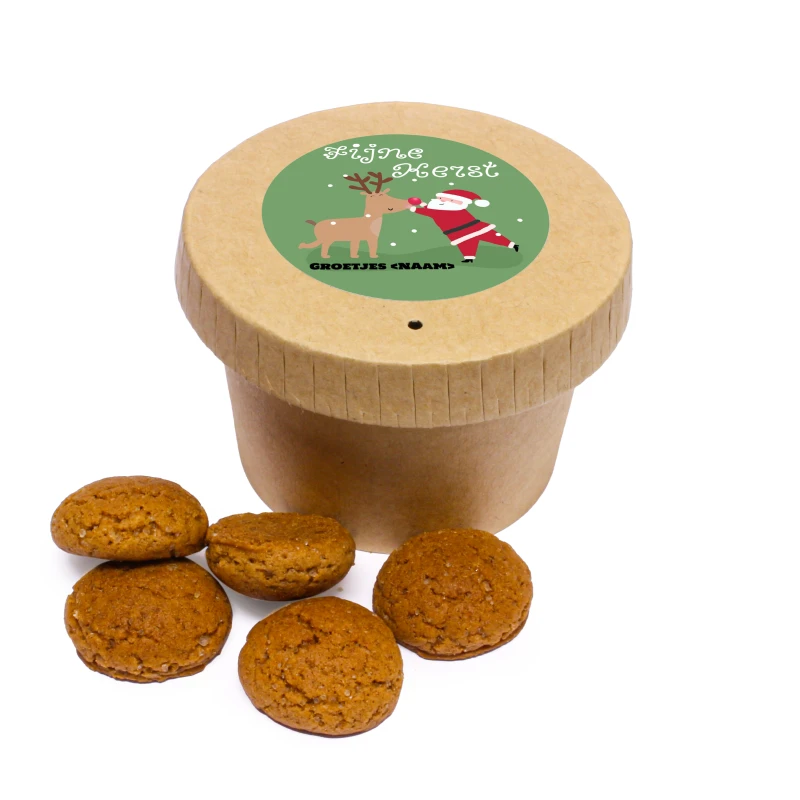 Kerst bedankje - Kraft bekertje met kruidnoten - Bedrukt