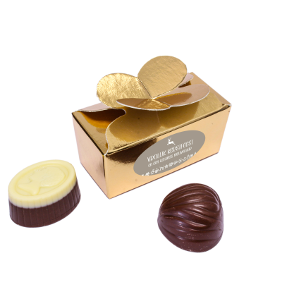 Gouden bonbondoosje gevuld met bonbons - Kerstbedankje