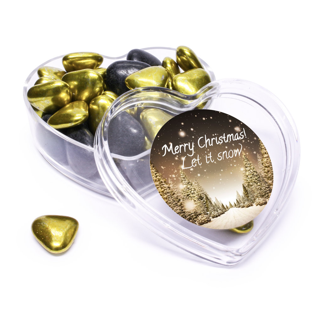 Kerst bedankje - Hart doosje met goud en zwart snoep - Bedrukt
