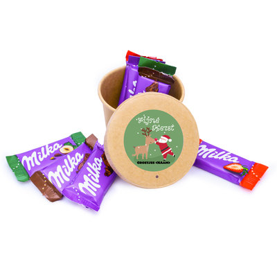 Bedankje voor feestdagen - Bio Kraft bekertje met Milka chocolade