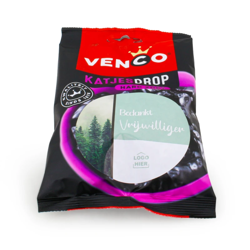 Venco katjesdrop met vrijwilligers bedankt sticker