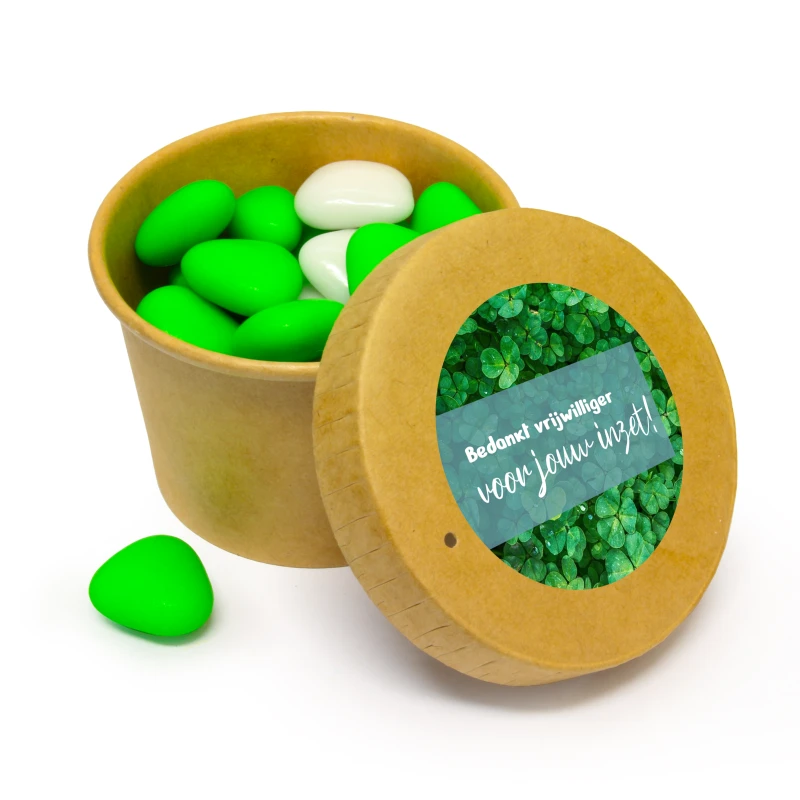 Vrijwilliger bedankje - Kraft bekertje met groene snoepjes
